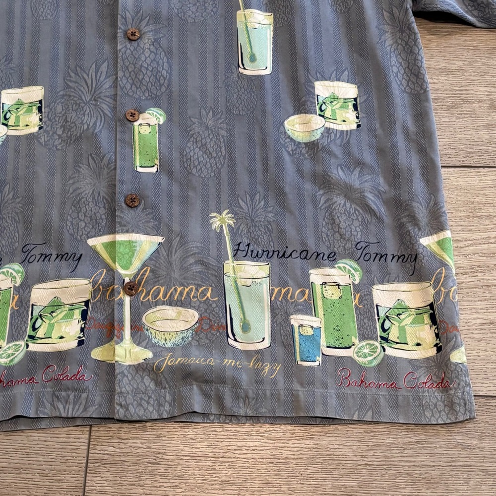 Tommy Bahama Silk Button Down Mens Large Blue Cocktail Pineapple Hula Camp Shirt - Picture 4 of 8